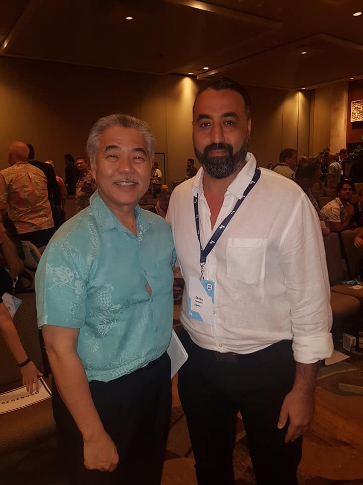 ​With Hawaii Governor, David Ige, at East Meets West Conference... (Hilton Hawaiian Village Waikiki Beach Resort, Jan. 31, 2020)