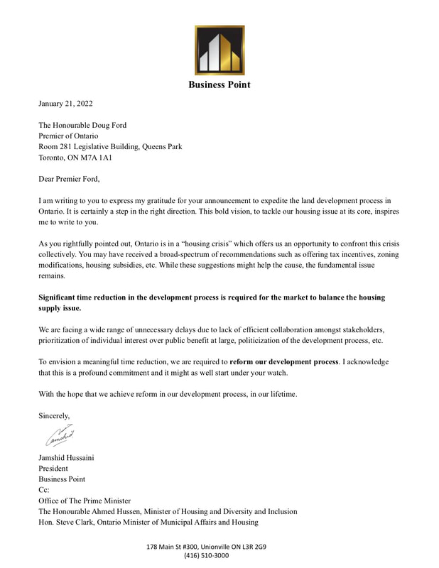 Letter From Business Point to Honourable Doug Ford