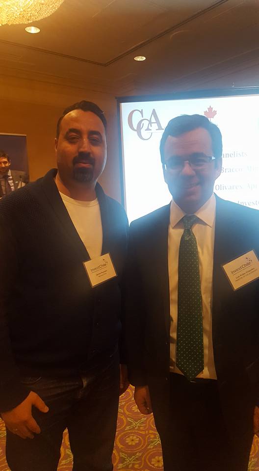 With Chilean Minister of Economy, Luis Felipe Cespedes, at an event hosted by Canadian Council for the Americas to promote InvestChile. (November 22, 2016)